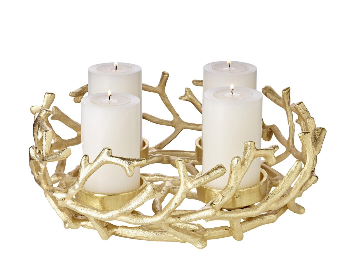 Bougeoir Couronne bois de Cerf 32 cm Doré, Porus, Edzard