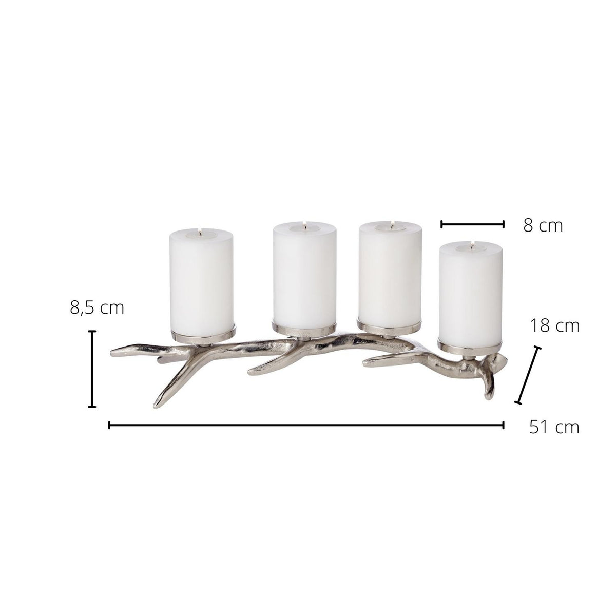 Bougeoir 51 cm Kingstone Bois de Cerf Aluminium Nickelé, Edzard