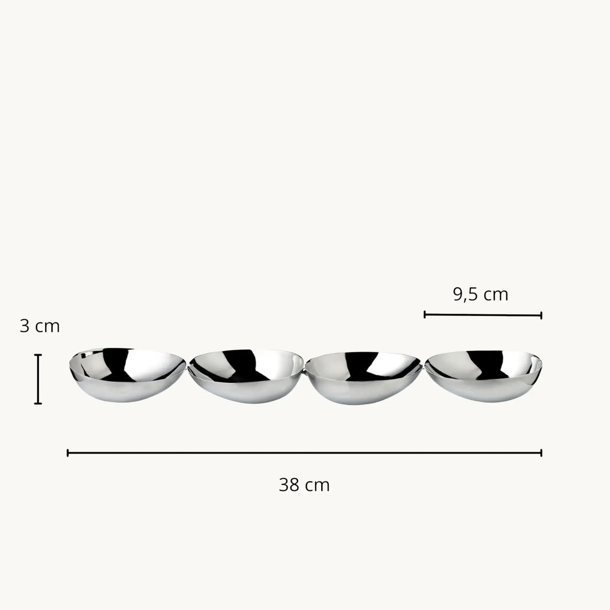 Set Apéritif 4 compartiments Luma (L 38 cm), acier inoxydable poli brillant, Edzard