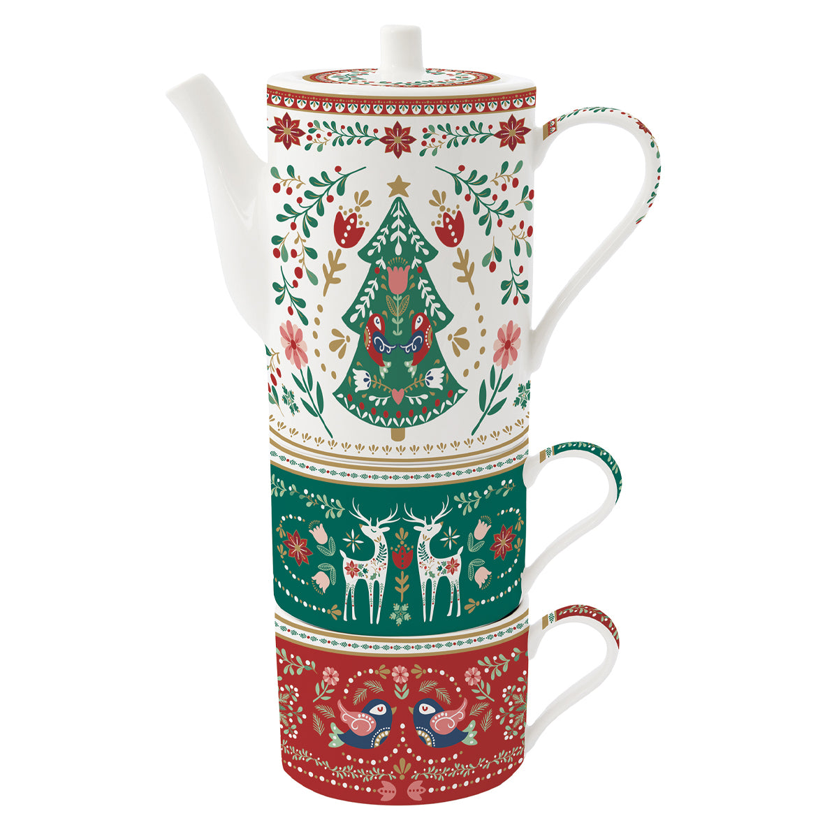 Théière avec deux tasses en porcelaine (500 ml + 240 ml) CHRISTMAS FOLK