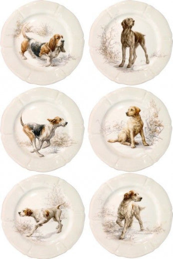 Assiettes dessert 23.2 cm assorties "chiens", coffret de 6 Sologne, Gien