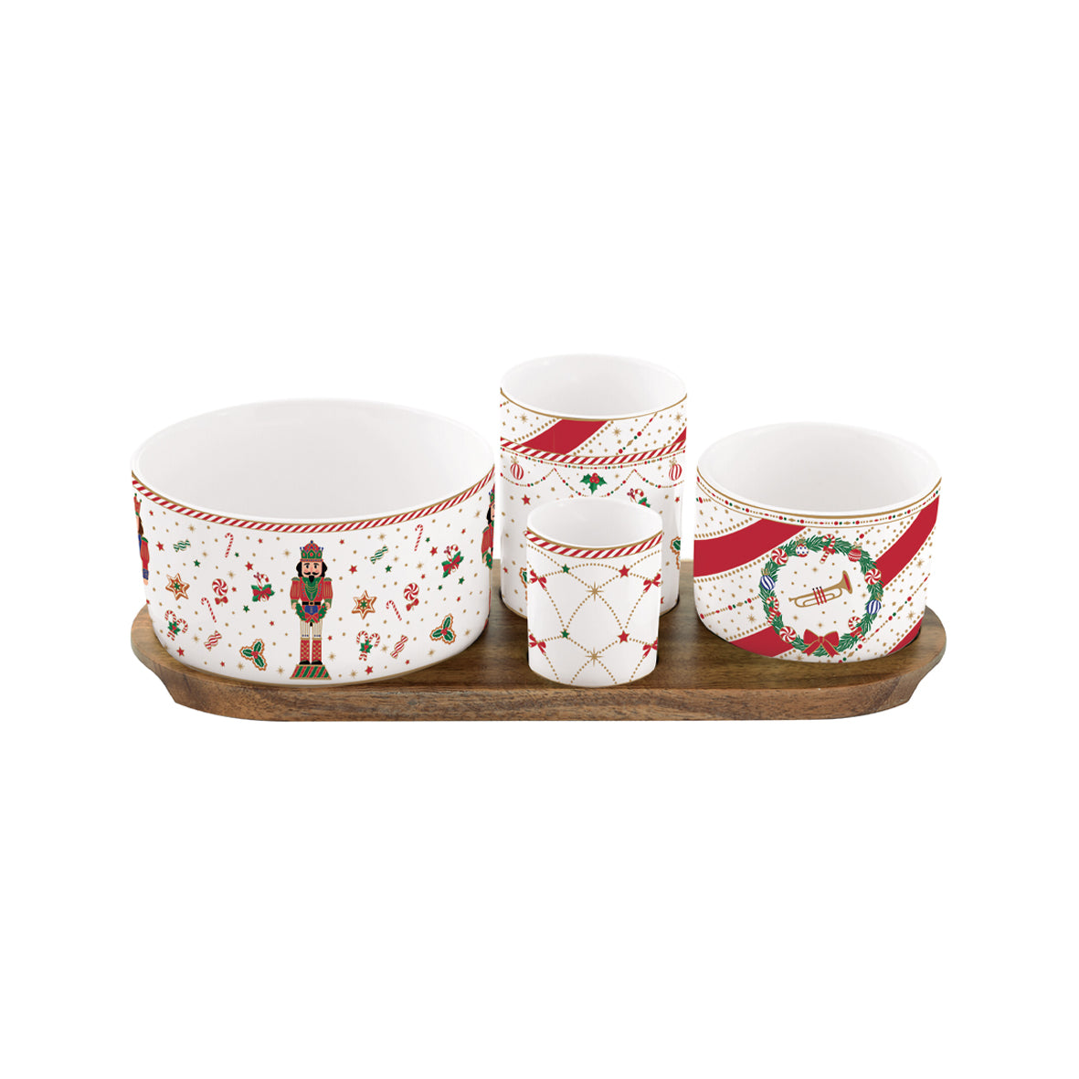 Set de 4 bols sur plateau, Nutcracker Twist