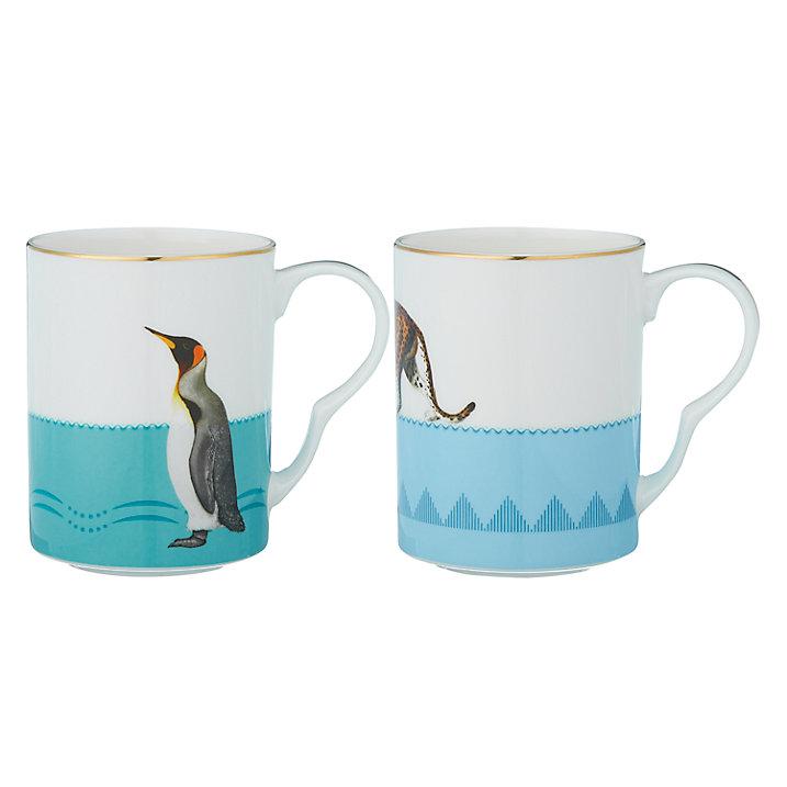 Set of 2 mugs, Leopard and Penguins, Yvonne Ellen