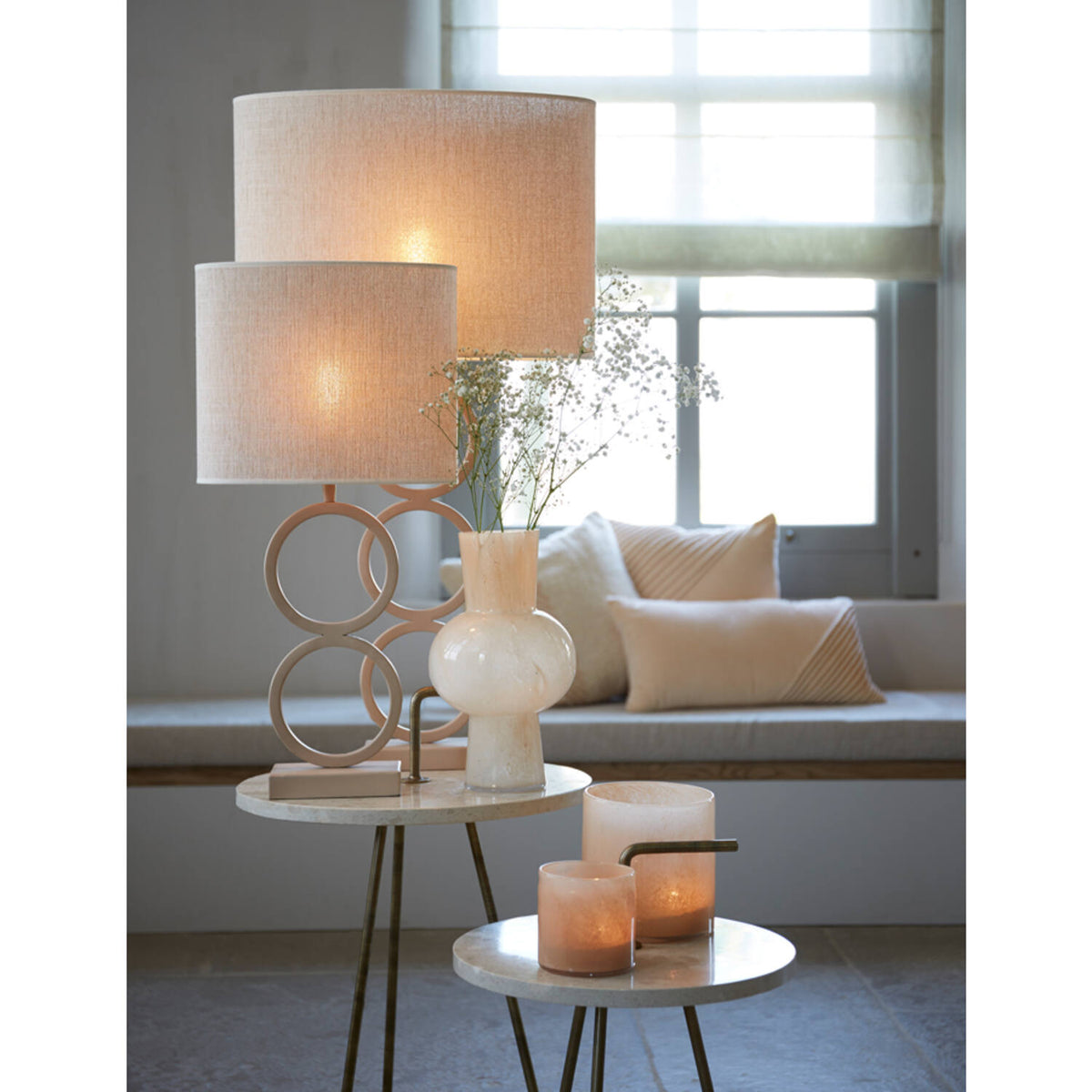 Pied de lampe Tamsu Noir et abat-jour Breska Blanc Perle