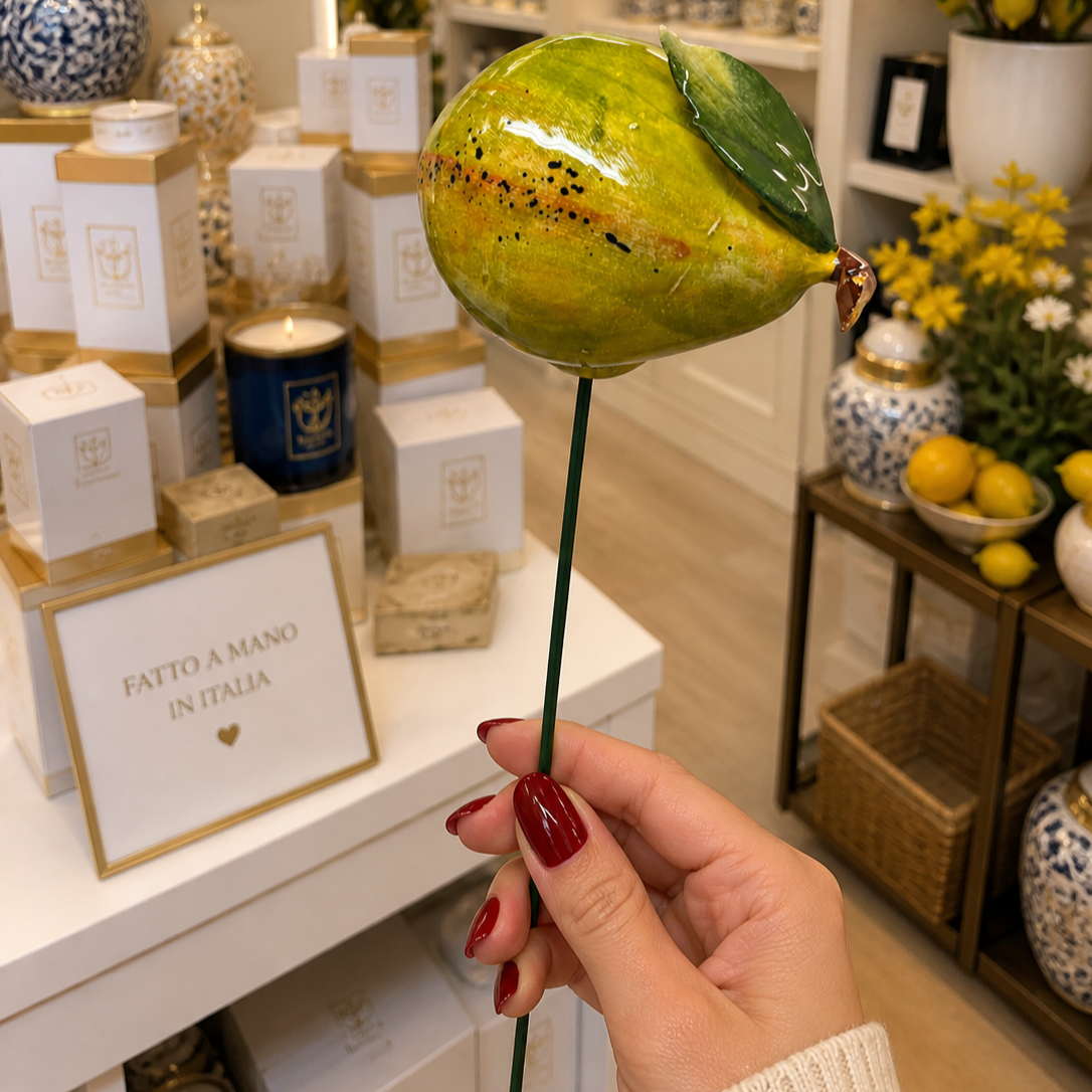 Poire Céramique italienne avec tige 6-7 cm – Décor fait main