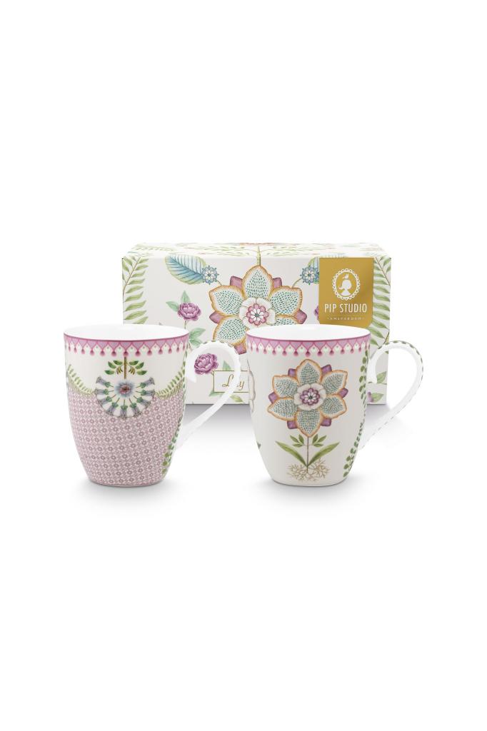 Mugs Large, set/2, mauve, Lily et Lotus, PIP STUDIO