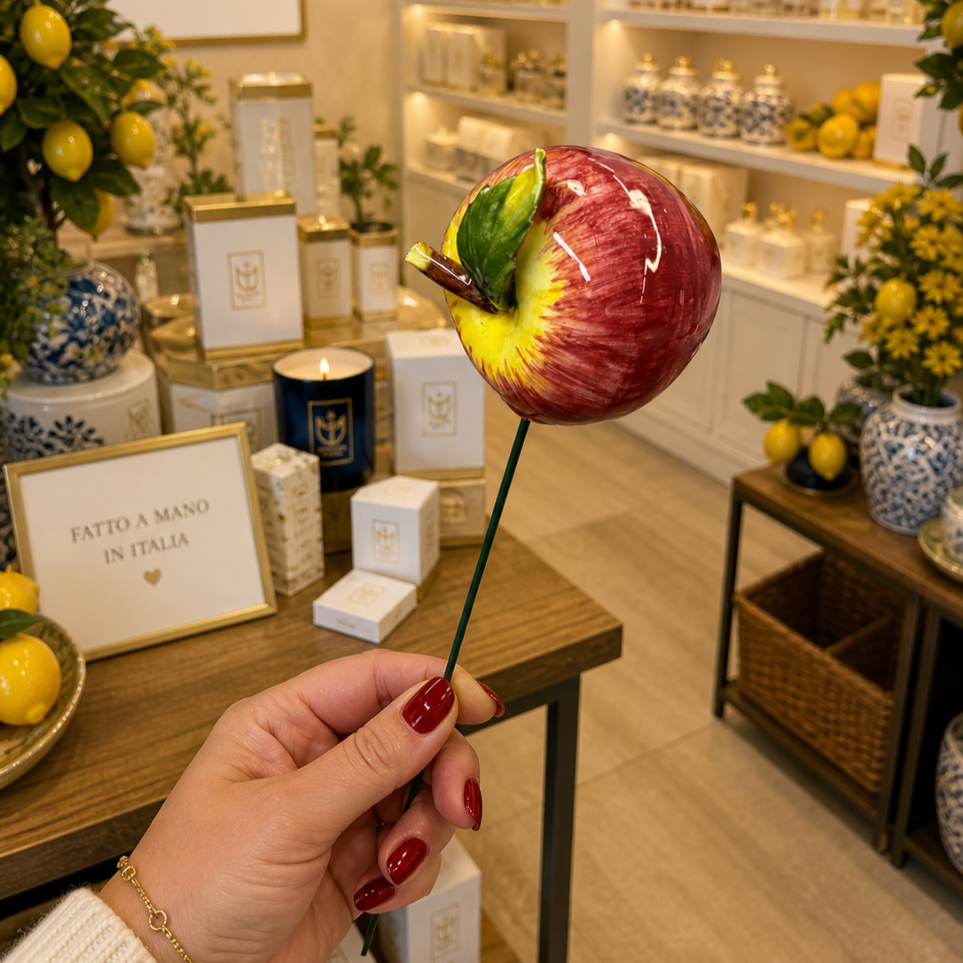 Pomme Céramique italienne, tige 6-7 cm – Décor fait main