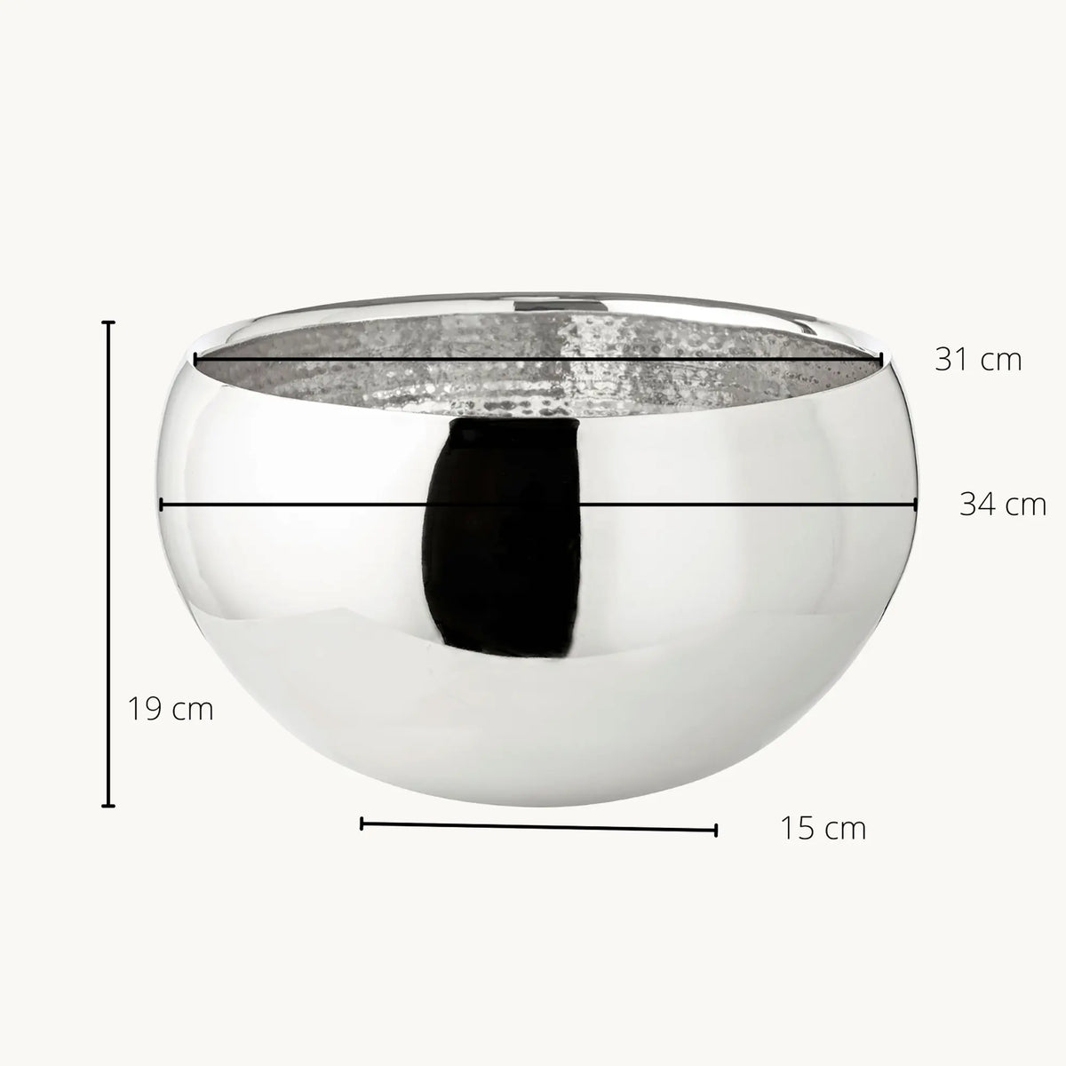 Bol Enea (hauteur 19 cm, Ø 34 cm), intérieur martelé, poli brillant, acier inoxydable, Edzard