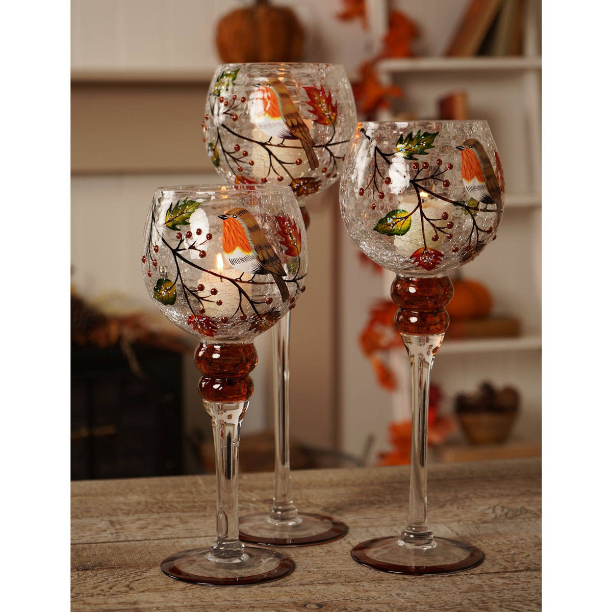 Porte-bougies set de 3 Robin 13x30cm, 13x35cm et 13x40cm