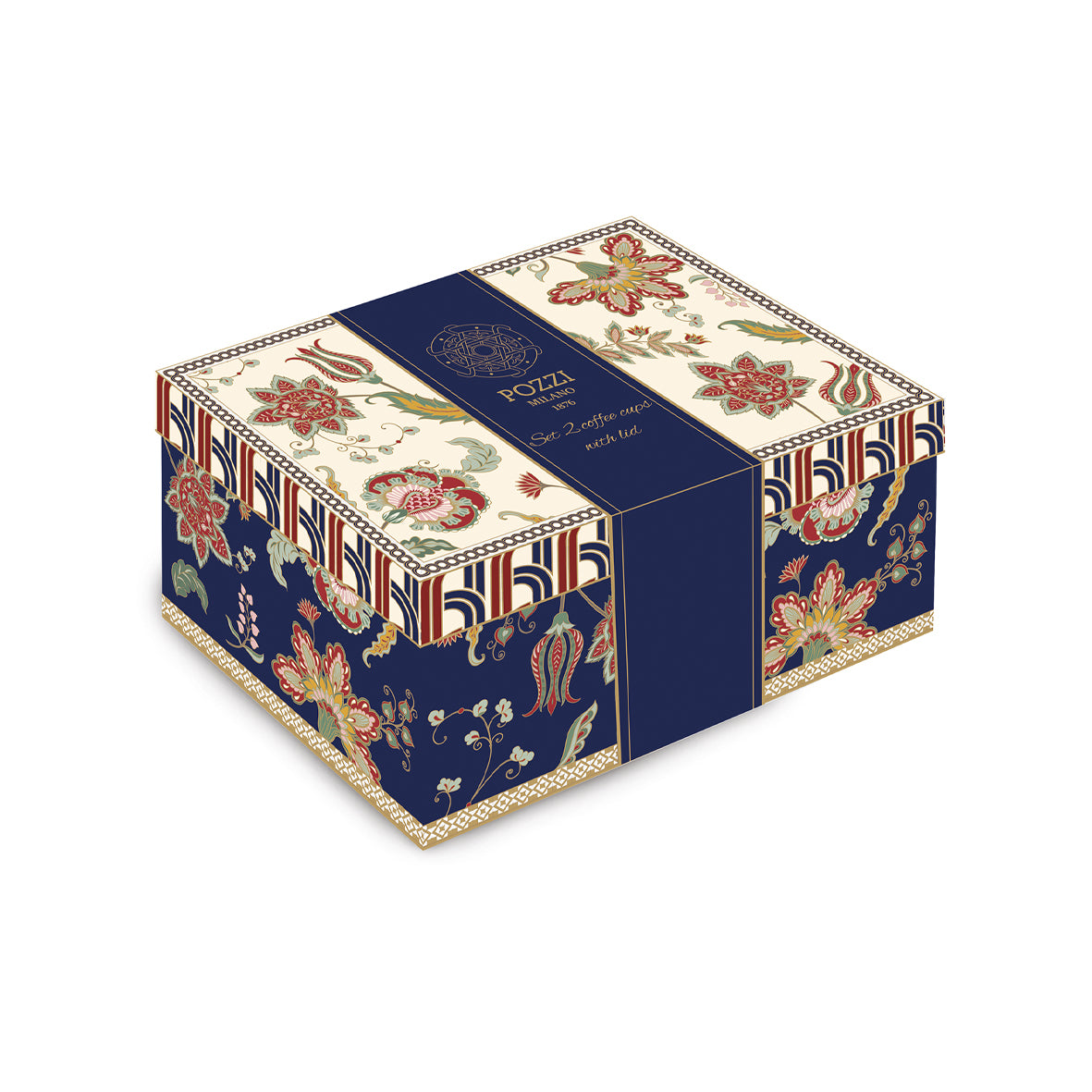 Tasses 90 ml avec couvercles Coffret de 2, Paisley, Pozzi