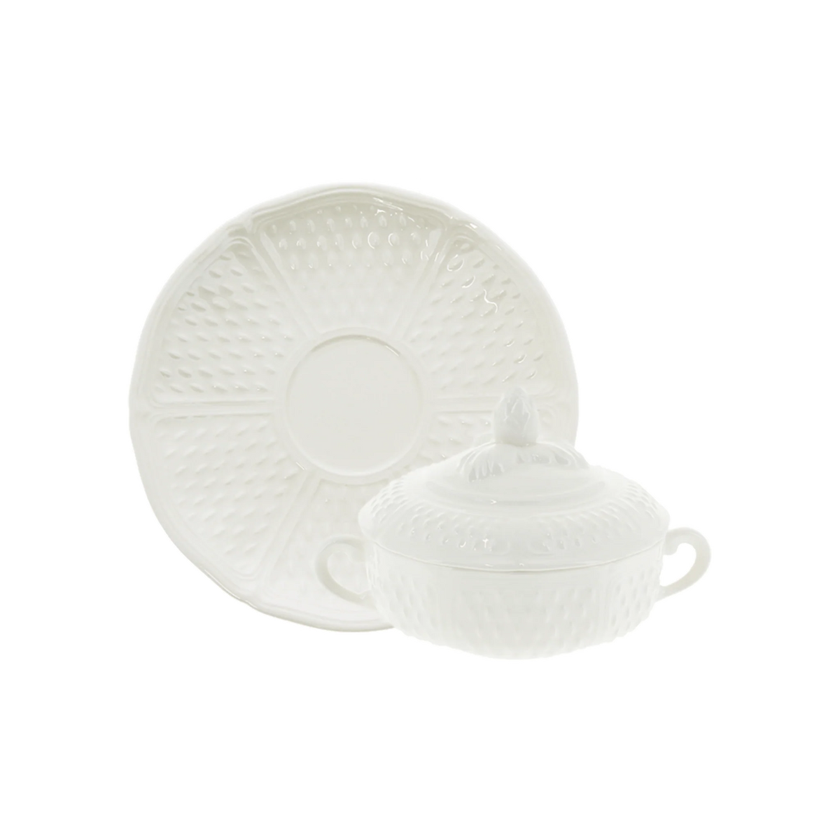 Tasse à bouillon couverte avec soucoupe, Pont aux choux Blanc, Gien