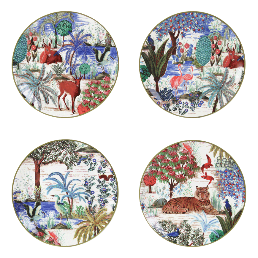 Box of 4 assorted canapé plates, Jardin du Palais, Gien