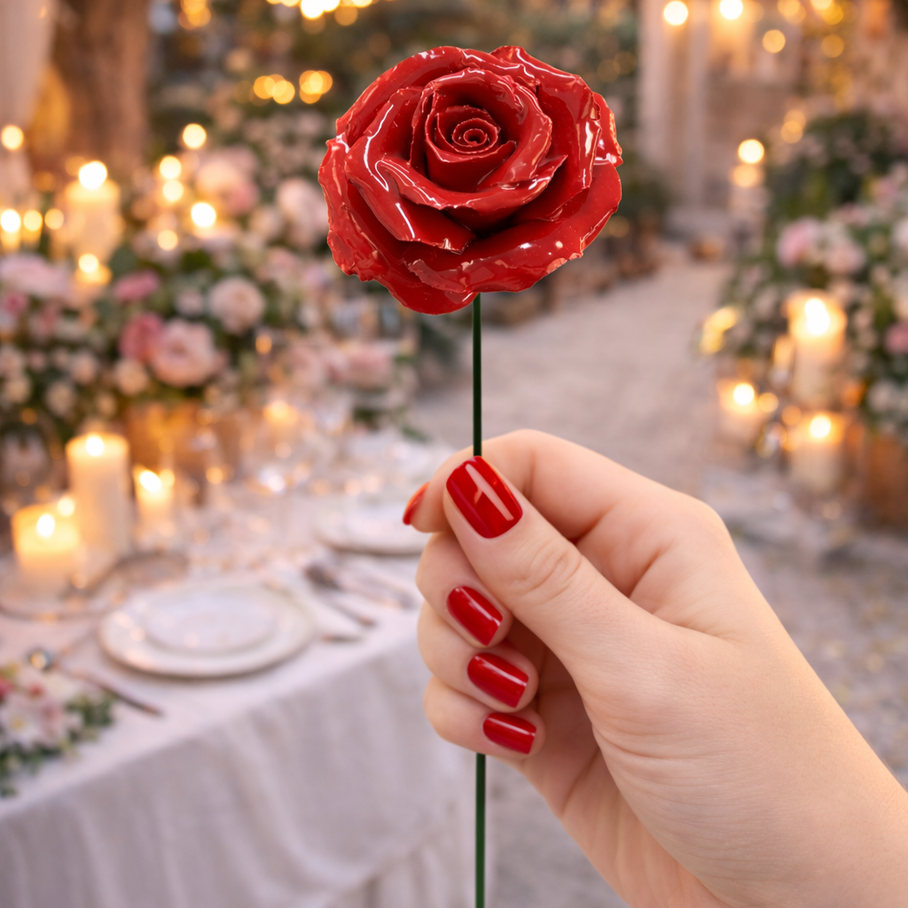Rose Céramique 6-7 cm – Capodimonte: Rosso