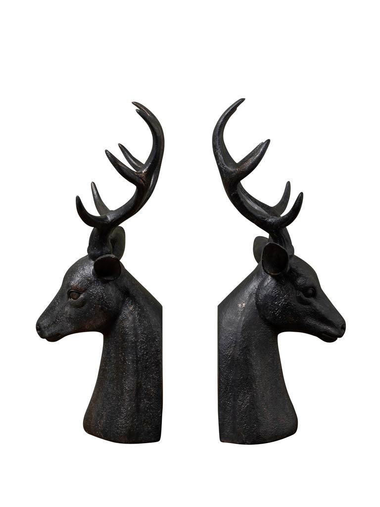 Large Wooden Deer Head Bookends, Chéhoma