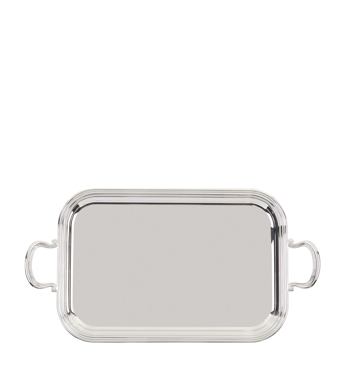 Plateau Rectangulaire en métal argenté A/anses 42x30cm, Anglais, Greggio