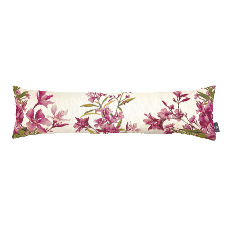 Housse de Coussin long 22x88cm, Fleurs de Laurier Rose Fond Blanc, ART DE LYS