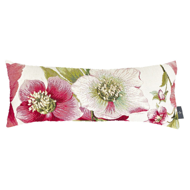 Housse de Coussin Long 25x60cm, Hellébores Fond Blanc, ART DE LYS