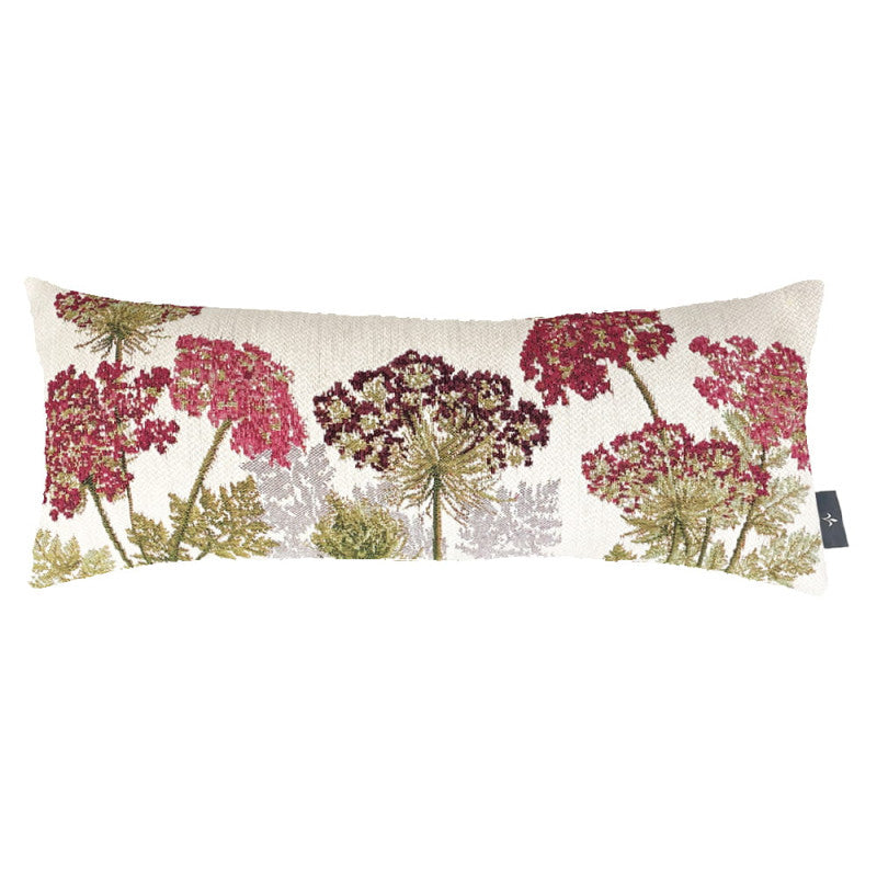 Housse de Coussin Long 22x58cm, Ombelles Rose Fond Blanc, ART DE LYS