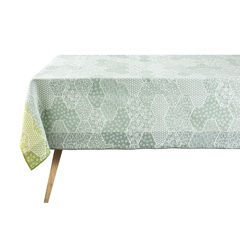 Nappe Enduite 150x260cm, Wagara  Celadon, Le Jacquard Français