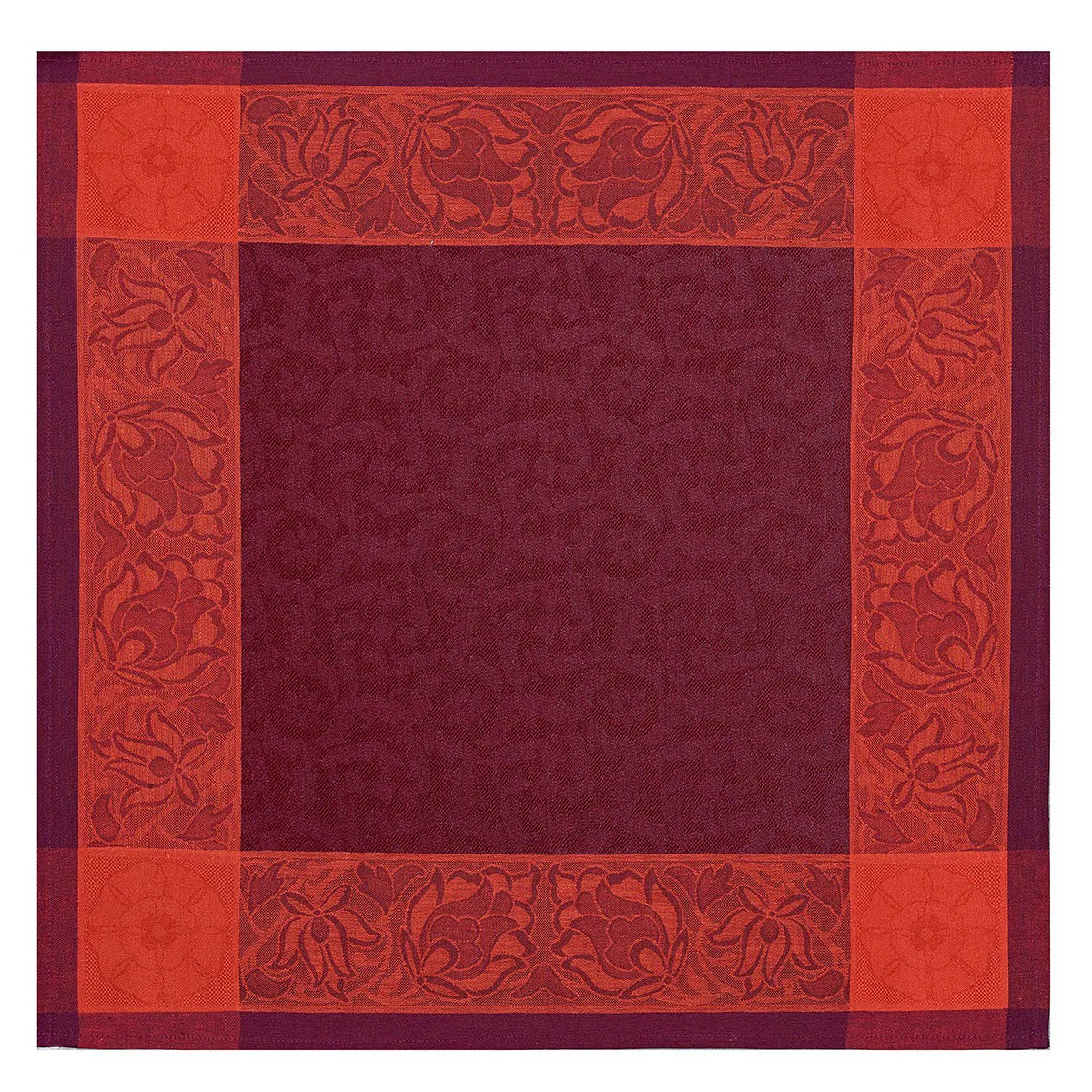 Ensemble Nappe 175x250cm et  8 Serviettes, Ottomane Burgundy, Le Jacquard Français