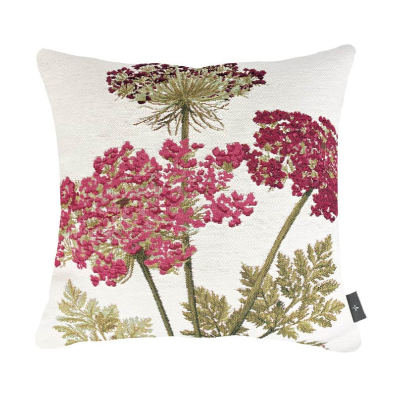 Housse de Coussin 48x48cm, Trois Ombelles Roses Fond Blanc, ART DE LYS